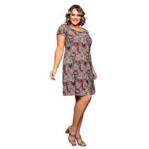 Vestido Feminino Estampado Manga Curta com Babado Tecido Premium