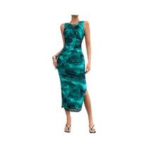 Vestido Feminino Estampado Sem Mangas Com Efeito Emagrecedor, Moda Primavera Verão 2024, Gola