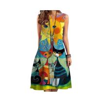 Vestido Feminino Estampado - Sem Mangas, Decote V, Maxi Dress - Estilo Europeu