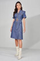 Vestido feminino Evasê Jeans Sustentável e Cinto Vestido feminino Evasê Jeans Sustentável e Cinto