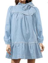 Vestido feminino EZAPINE, jeans, puff, manga comprida, em camadas, mini