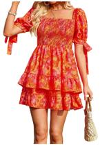 Vestido feminino Floerns com estampa floral e manga folhada, laranja queimada