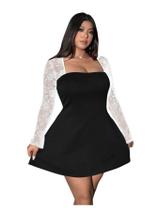 Vestido feminino Floerns de renda contrastante transparente de manga comprida plus size