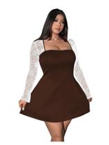 Vestido feminino Floerns plus size de renda contrastante marrom transparente