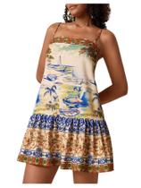 Vestido feminino Floerns sem mangas, cami, estampa floral, bege, azul