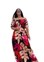 Vestido Feminino Floral Longo Com Lastex Plus Size Dia Das Mães