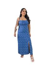 Vestido Feminino Floral Midi Camponesa Estampado Alça Regulável Com Bojo Fenda e Forro