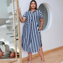 Vestido Feminino G1 G2 G3 G4 Chemise Soltinho Manga Curta Chamise Botão Listrado