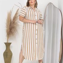 Vestido Feminino G1 G2 G3 G4 Chemise Soltinho Manga Curta Chamise Botão Listrado