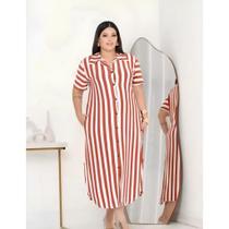 Vestido Feminino G1 G2 G3 G4 Chemise Soltinho Manga Curta Chamise Botão Listrado