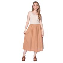 Vestido Feminino Giraffe Longo Bicolor Frisos Bege/Marrom Vestido Feminino Giraffe Longo Bicolor Frisos Bege/Marrom