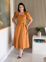 Vestido feminino godê elegante em couro pu moda evangelica cor:laranjatamanho:g Vestido feminino godê elegante em couro pu moda evangelica cor:laranjatamanho:g