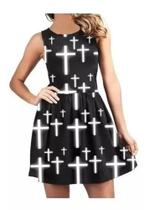 Vestido Feminino Godê Rodado Cruz Crucifixo Cruzes Lu1057 BM