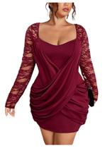 Vestido feminino GORGLITTER plus size de renda Bodycon Mini Burgundy Vestido feminino GORGLITTER plus size de renda Bodycon Mini Burgundy