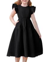 Vestido feminino GRACE KARIN de manga esvoaçante de verão A-Line 5-6Y preto