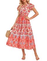 Vestido feminino GRACE KARIN de verão boho maxi vermelho tamanho L