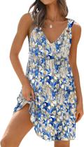 Vestido feminino GUNEST branco, flor, azul, decote em V, sem mangas, 2025