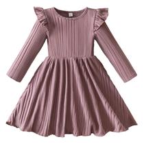 Vestido feminino HNXDYY, malha canelada, babado de festa, manga comprida, 3Y Vestido feminino HNXDYY, malha canelada, babado de festa, manga comprida, 3Y