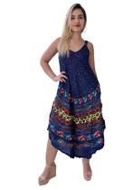 Vestido Feminino Indiano Alça c/ Regulagem e Bolsos Trapézio Plus Size-Cod.1069A