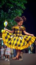 Vestido feminino infantil junino xadrez amarelo - Fantasia Brasil