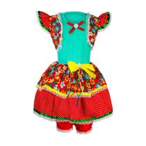 Vestido Feminino Infantil Para Festa Junina Com Culote e Bolero
