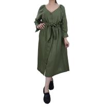 Vestido Feminino Infini Linho Midi Manga 3/4 - 93874