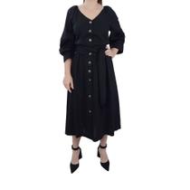 Vestido Feminino Infini Linho Midi Manga 3/4 - 93874