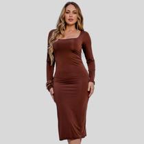 Vestido Feminino Inverno Suplex com Decote nas Costas/Frente Moda Elegante