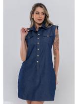 Vestido Feminino Jeans Chemise regata soltinho com botões e bolso moda