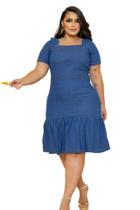 Vestido Feminino Jeans Claro com Elastano Plus Size Elegante