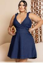 Vestido Feminino Jeans Claro e Escuro com Lycra/ Elastano Plus Size Babadinho Nas Mangas