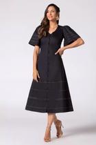 Vestido feminino Jeans Preto Evasê Midi Vestido feminino Jeans Preto Evasê Midi