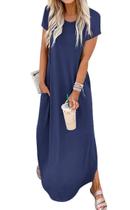 Vestido feminino Jeqeocafy, de verão, casual, solto, manga curta, maxi Vestido feminino Jeqeocafy, de verão, casual, solto, manga curta, maxi