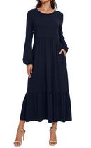 Vestido feminino Jeqeocafy, manga comprida, gola redonda, em camadas, maxi Vestido feminino Jeqeocafy, manga comprida, gola redonda, em camadas, maxi