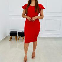 Vestido Feminino Justo Midi Manga Curta Gode Moda Evangélica