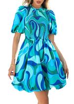 Vestido feminino KIRUNDO com avental de verão, mini algodão azul Vestido feminino KIRUNDO com avental de verão, mini algodão azul