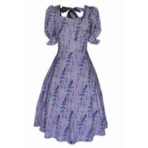 Vestido Feminino Lilás Lavanda Manga Princesa Midi Lindo