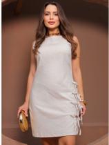 Vestido Feminino Linho Elegante Com Detalhes Em Laços