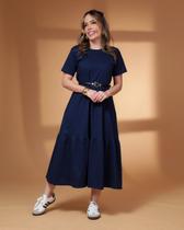 Vestido Feminino Liso Midi Longo Com Manga Algodão Moda Básico Essencial Estilosa