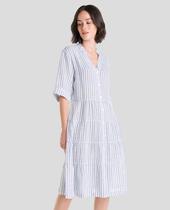 Vestido Feminino Listrado Abotoado Aberto Azul Lohe Vestido Feminino Listrado Abotoado Aberto Azul Lohe