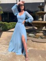 Vestido feminino longo abertura ao lado cor azul bebê tam 40 ao 46 Vestido feminino longo abertura ao lado cor azul bebê tam 40 ao 46
