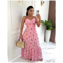 Vestido Feminino Longo Alça Borboleta Romântico Com Bojo