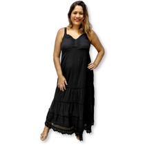 Vestido Feminino Longo Alça Indiano Liso Algodão Cod 1505