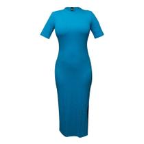 Vestido Feminino Longo Canelado Com Fenda Colcci