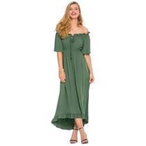 Vestido Feminino Longo Casual Ombros De Fora Ciganinha