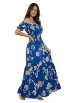 VESTIDO FEMININO LONGO CIGANINHA ESTAMPA FLORAL COM ELASTEX DE VISCOLINHO CorFLORAL Azul Turquesa VESTIDO FEMININO LONGO CIGANINHA ESTAMPA FLORAL COM ELASTEX DE VISCOLINHO CorFLORAL Azul Turquesa