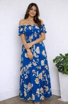 Vestido feminino longo ciganinha estampa floral com elastex de viscolinho