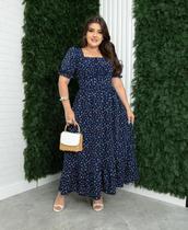 Vestido Feminino Longo com Babados Manga Princesa Floral Vestido Feminino Longo com Babados Manga Princesa Floral