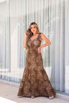 Vestido feminino longo com bojo alças largas com babado saia em camadas costas corpete lastex Vestido feminino longo com bojo alças largas com babado saia em camadas costas corpete lastex