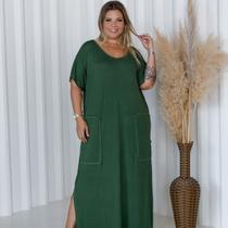 Vestido Feminino Longo Com Bolso Sobreposto Plus Size